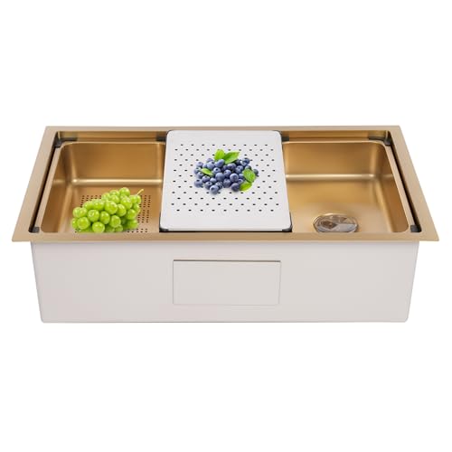 Küchenspüle Einbauspüle Edelstahl Gold Spülbecken Wasserspüle Küchenarmatur 76 * 45.8 * 22cm in kommerziellen Restaurants, Dessertshops, Reinräumen, Versorgungsräumen, Cafeterias, Garagen von Queeucaer