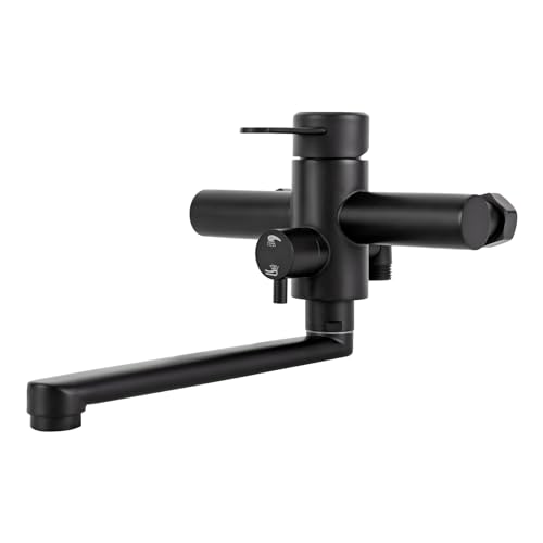 Wasserhahn Küche Wandmontage, Wandarmatur mit Spritzpistole Küchenarmatur Spülbecken Armatur Wandmontage Mit 360° Drehbare Drehrohr 23cm, Schwarz,Einbaugröße: G1/2 von Queeucaer