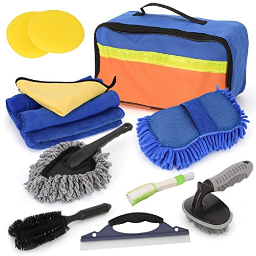 Queiting 13PCS Autoreinigungsset Autowaschanlage aus Mikrofaser Autopflegeset mit Schwamm Wird zur Autoreinigung und -Pflege Verwendet von Queiting