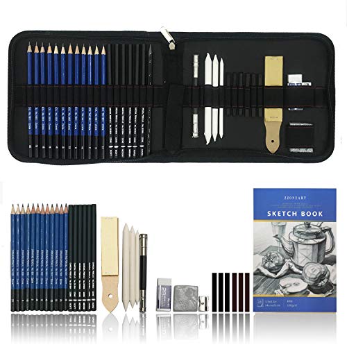 36 Stück Bleistift Zeichnen Set für Skizzieren und Zeichnen Profi Art Set inklusive Graphit,Pastell und Kohle-Bleistifte und -Zubehör von tvfly