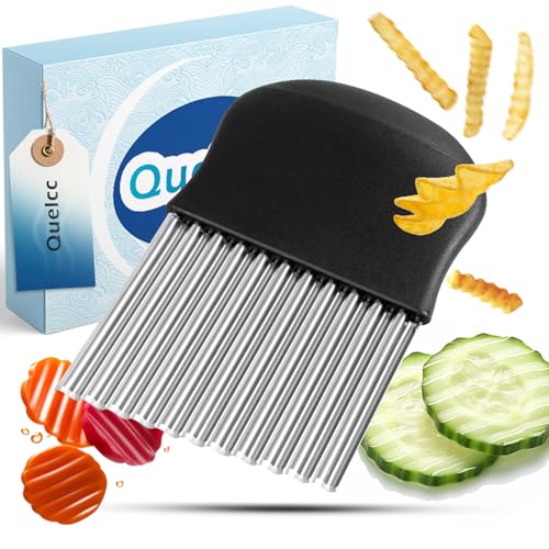 Quelcc Wellenschneider für Gemüse und Obst, Wellenschneider für Pommes, Edelstahl Kartoffelschneider, Professionelles Riffelmesser für Erwachsene & Kinder für Pommes Kartoffeln Gemüse Obst(Schwarz) von Quelcc