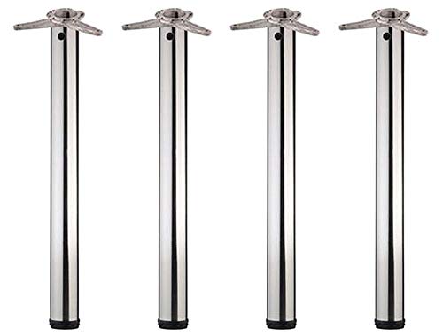 Quellmalz 4 Tischbeine/Stüzfüße rund 6cm x 71cm Chrom, ca. 3cm höhenverstellbar - Belastbarkeit bis 50kg von Quellmalz