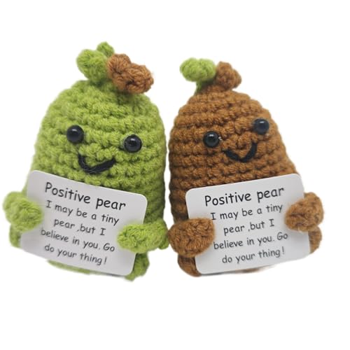 Queltrix Handgehäkeltes Birnen-Paar – Niedliche Strickpuppen als Mutmacher-Geschenk, 2er Set aus Baumwolle (8 cm) – Kuscheliges Glücksbringer-Duo für Frauen, Freundinnen & Kinder von Queltrix