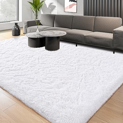 Quenlife Weicher Schlafzimmerteppich, Plüsch Shaggy Teppich für Wohnzimmer, 91x152 cm, Weiß von Quenlife