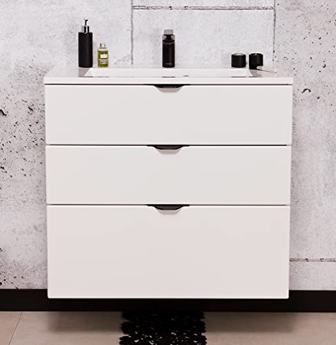Quentis Badmöbel Victor 80 cm, Waschtischunterbau mit 3 Schubladen inkl. Waschtisch (aufgebaut) (weiß matt) von Quentis Badmöbel