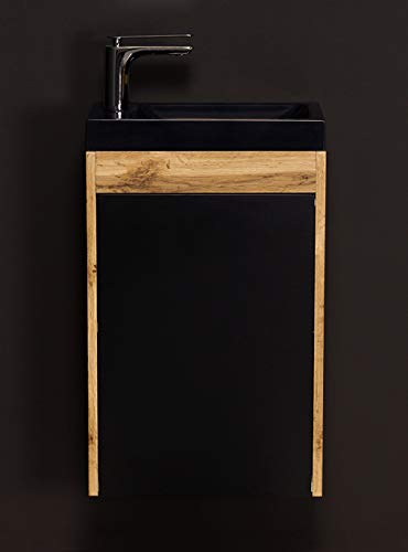 Quentis Badmöbel Gäste-WC Set Guest, Breite 40 cm, 1 Türe, Waschbeckenunterschrank montiert (Eiche/Schwarz) von Quentis Badmöbel