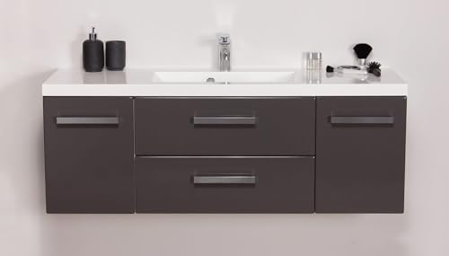 Quentis Badmöbel Genua 120 cm, Waschbecken und Unterschrank, Waschtischunterbau montiert (dunkelgrau glänzend) von Quentis Badmöbel