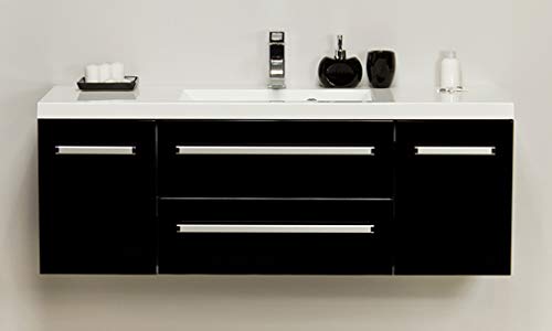 Quentis Badmöbel Genua 120 cm, Waschbecken und Unterschrank, Waschtischunterbau montiert (schwarz glänzend) von Quentis Badmöbel