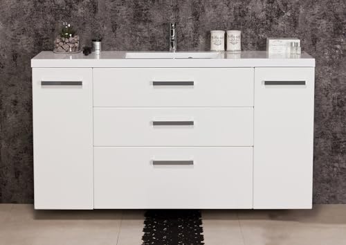 Quentis Badmöbel Genua 140, weiß glänzend, Waschbeckenunterschrank montiert (3 Schubladen) von Quentis Badmöbel