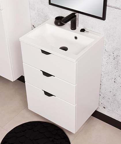 Quentis Badmöbel | Waschplatzset Victor 50, Waschtischunterbau mit 3 Schubladen, Waschbeckenunterbau montiert (weiß matt, 3 Schubladen) von Quentis Badmöbel