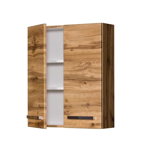 Quentis Badschrank, Breite 60 cm, Zwei Türen, wandhängend, Eiche Natur, Lieferung montiert von Quentis Badmöbel