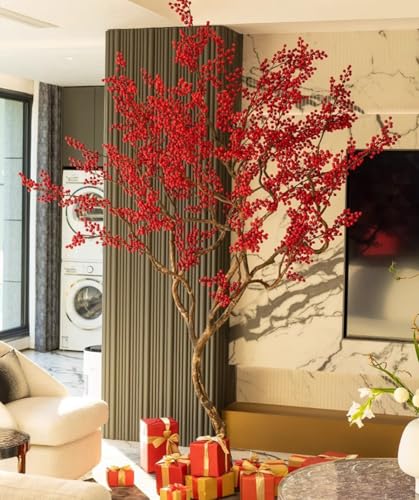 Quepiem Künstliche rote Beere Stämme Baum, künstliche Baum Simulation rote Beere Baum, gefälschte Baum Obstbaum für Landschaftsbau Greenery Ornaments Home Courtyard Hochzeit Veranda Dekor (8FT/250cm) von Quepiem
