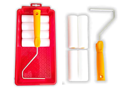 Quercos Lackierwalze Set 6 tlg. - Malerset inkl. 4 Schaumstoffrolle 11cm, Farbwanne - Farbwalzenbügel. Malerrolle, Lackrollen für Lacke, Malerrollenset Farbroller klein (Pack 2) von Quercos