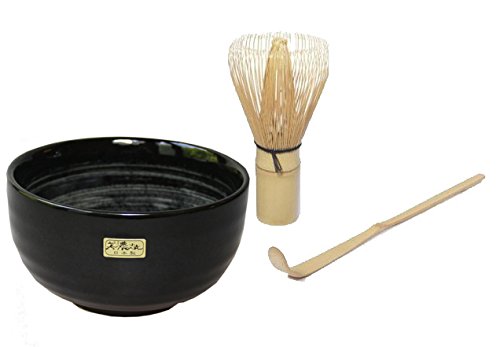 Quertee Matcha-Set - Original japanische Matcha Schale Aqua - 400 ml PLUS Matcha Besen Chasen - Matchabesen PLUS Matcha Bambuslöffel Chashaku von Quertee