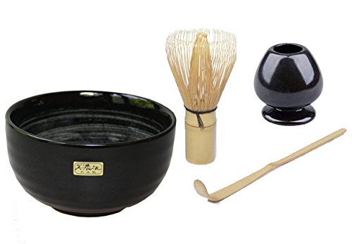 Quertee - Matcha Set - Original japanische Matcha Schale Aqua - 400 ml PLUS Matcha Besen Chasen - Matchabesen PLUS Matchabesen Halter PLUS Matcha Bambuslöffel Chashaku von Quertee