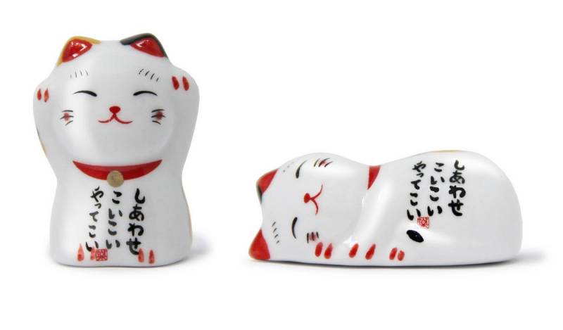 Quertee Tierfigur 2 x Katzen Deko für Katzenfreunde Geschenk Katze Glücksbringer (2 St) von Quertee