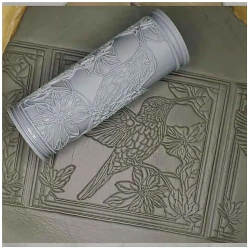 Clay Tile Roller DIY, 10.2 cm Clay Texture Rollers, Clay Hammered Texture Roller, Polymer Clay Tools, Flower Bird Pattern Rolling Pins Rollers, for Clay DIY Handcrafts(Hummingbirds) von Quesardens