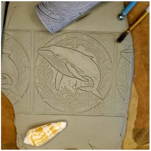 Clay Tile Roller DIY, 10.2 cm Clay Texture Rollers, Clay Hammered Texture Roller, Polymer Clay Tools, Flower Bird Pattern Rolling Pins Rollers, for Clay DIY Handcrafts(Whales) von Quesardens