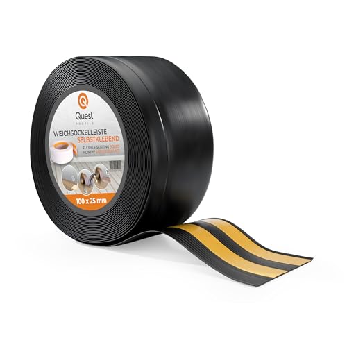 Weichsockelleiste Selbstklebend - 100 mm x 25 mm - Abschlussleiste, Breite Knickleiste - für Wände, Boden - PVC, Flexibel, Wasserdicht, Dekorativ - 5 Meter, Schwarz Weichsockelleiste Selbstklebend - 100 mm x 25 mm - Abschlussleiste, Breite Knickleiste - für Wände, Boden - PVC, Flexibel, Wasserdicht, Dekorativ - 5 Meter, Schwarz von Quest