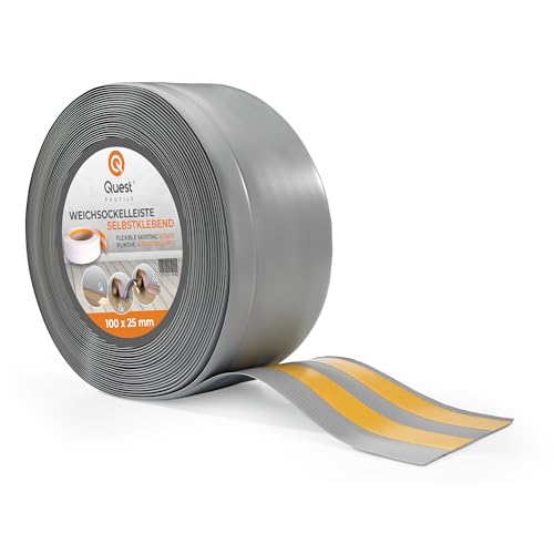 Weichsockelleiste Selbstklebend - 100 mm x 25 mm - Abschlussleiste, Breite Knickleiste - für Wände, Boden - PVC, Flexibel, Wasserdicht, Dekorativ - 5 Meter, Grau Weichsockelleiste Selbstklebend - 100 mm x 25 mm - Abschlussleiste, Breite Knickleiste - für Wände, Boden - PVC, Flexibel, Wasserdicht, Dekorativ - 5 Meter, Grau von Quest