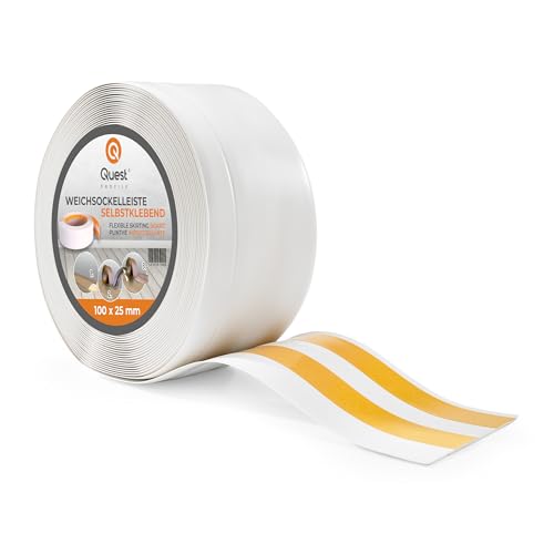 Weichsockelleiste Selbstklebend - 100 mm x 25 mm - Abschlussleiste, Breite Knickleiste - für Wände, Boden - PVC, Flexibel, Wasserdicht, Dekorativ - 5 Meter, Weiß Weichsockelleiste Selbstklebend - 100 mm x 25 mm - Abschlussleiste, Breite Knickleiste - für Wände, Boden - PVC, Flexibel, Wasserdicht, Dekorativ - 5 Meter, Weiß von Quest