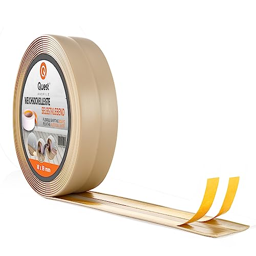 Weichsockelleiste Selbstklebend | 18 mm x 18 mm | Knickleiste Abschlussleiste für Küche Badezimmer Dichtungsband PVC Flexibel Wasserdicht Dekorativ | Länge 15 Meter | Beige von Quest