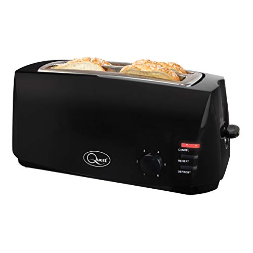 Quest 4-Scheiben Langschlitz-Toaster – 1400 W, Extra Breite Schlitze, 6-stufige Bräunung, Auftau- & Aufwärmfunktion, Cool-Touch-Gehäuse – Schwarz von Quest