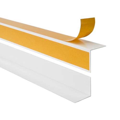 Quest PVC Kantenschutzwinkel Kantenschutzleiste Selbstklebend Winkelprofil – mit Klebeband auf der Außenseite – 20x10mm, 100cm, weiß von Quest