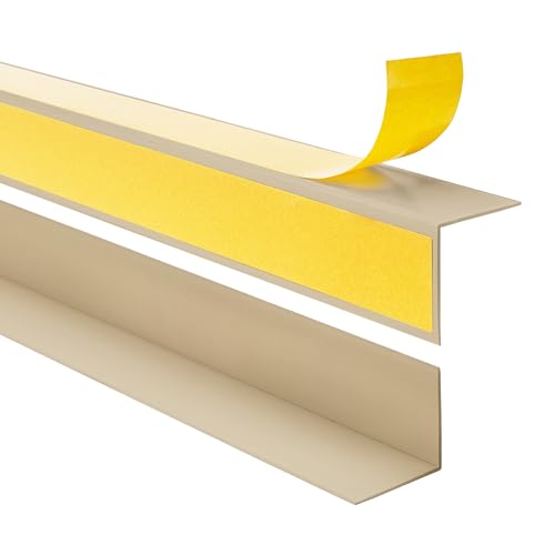 Quest PVC Kantenschutzwinkel Kantenschutzleiste Selbstklebend Winkelprofil – mit Klebeband auf der Außenseite – 20x10mm, 200cm, Beige von Quest