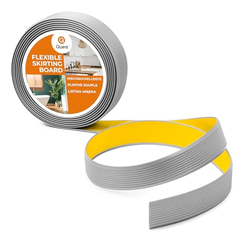 Quest Selbstklebende PVC Antirutschleiste 35mm x 5m messing – gerillte Treppenschutz Kantenleiste für Bad & Innenbereich (Silber, 35mm) von Quest