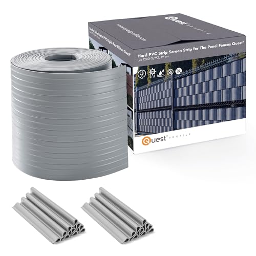 Quest Sichtschutzstreifen für Doppelstabmatten – PVC Sichtschutz 26m x 19cm – 900g/m² – (Grau RAL 7040 + 20 Clips) für Garten, Balkon, Terrasse von Quest