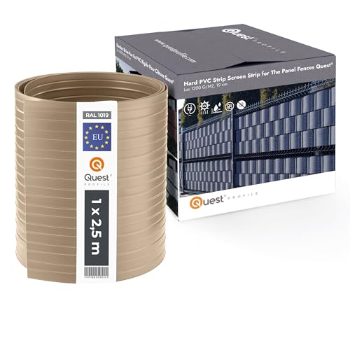 Quest Sichtschutzstreifen für Doppelstabmatten aus Hart PVC - Sichtschutz Windschutz für Zaun im Garten Balkon Terrasse – Höhe: 19cm, Länge: 2,525m – 900g/m2 (5 Streifen x 2,525m, Beige) von Quest