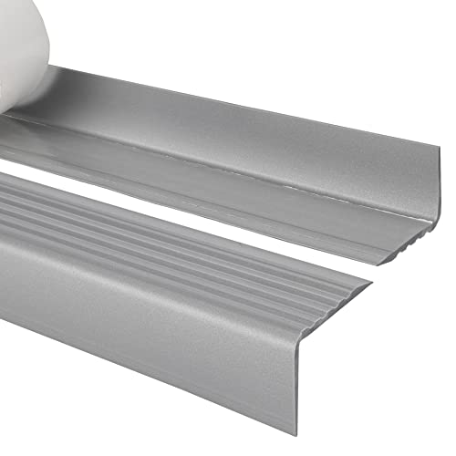 Quest Treppenkantenprofil Selbstklebend PVC Kunststoff Treppen-Kantenschutz 50x42mm, silber, 90cm von Quest