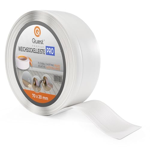 Quest Weichsockelleiste, Abschlussleiste Breit - 70 mm x 20 mm - Sockelleiste PVC, Flexible Knickleiste für Wand, Boden - Dekorativ, UV-Beständig - 10 Meter, Weiß von Quest