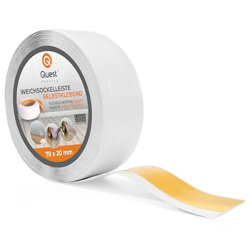 Quest Weichsockelleiste Selbstklebend, Abschlussleiste Breit - 70 mm x 20 mm - Sockelleiste PVC, Flexible Knickleiste für Wand, Boden - Dekorativ, UV-Beständig - 5 Meter, Weiß von Quest