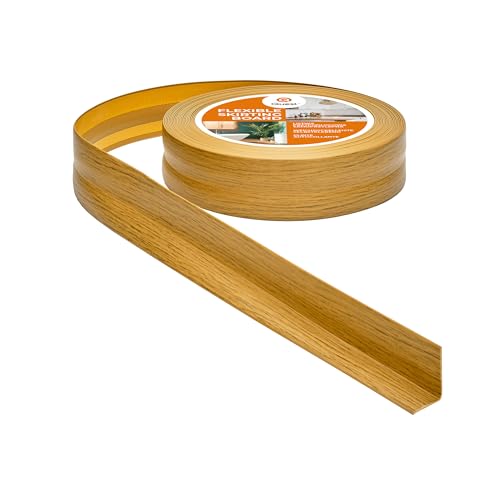 Quest Weichsockelleiste Selbstklebend, PVC Sockelleiste, Abschlussleiste - 32 mm x 23 mm - Flexible Knickleiste für Innenbereich, Wand, Boden - Dicht, Dekorativ - 10 Meter, Eiche von Quest