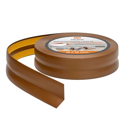 Quest Weichsockelleiste Selbstklebend - 15 mm x 15 mm - PVC Knickleiste, Abschlussleiste für Küche, Badezimmer - Dichtungsband Flexibel, Dicht, Dekorativ - 15 Meter, Braun von Quest