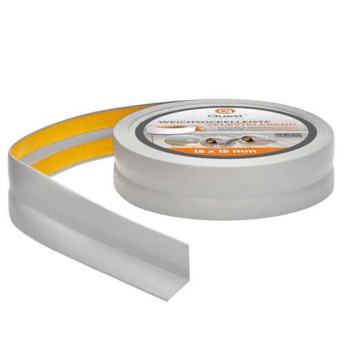 Quest Weichsockelleiste Selbstklebend - 15 mm x 15 mm - PVC Knickleiste, Abschlussleiste für Küche, Badezimmer - Dichtungsband Flexibel, Dicht, Dekorativ - 15 Meter, Grau von Quest