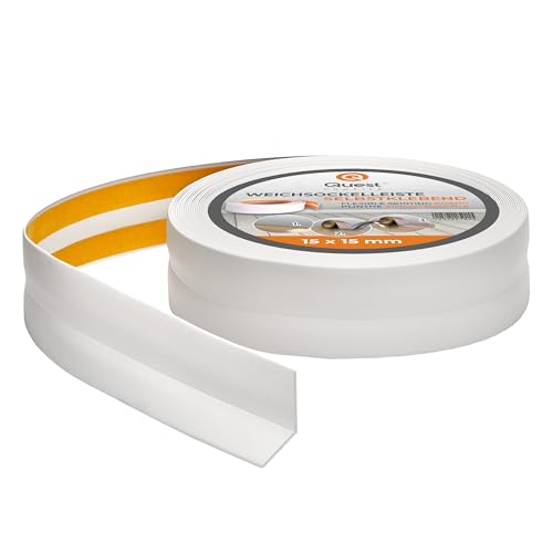 Quest Weichsockelleiste Selbstklebend - 15 mm x 15 mm - PVC Knickleiste, Abschlussleiste für Küche, Badezimmer - Dichtungsband Flexibel, Dicht, Dekorativ - 15 Meter, Hellgrau von Quest