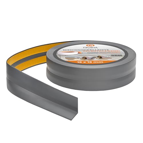 Quest Weichsockelleiste Selbstklebend - 15 mm x 15 mm - PVC Knickleiste, Abschlussleiste für Küche, Badezimmer - Dichtungsband Flexibel, Dicht, Dekorativ - 20 Meter, Dunkelgrau von Quest