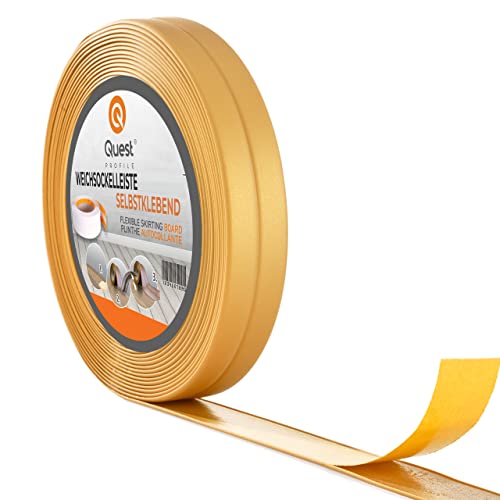 Quest Weichsockelleiste Selbstklebend 15 mm x 15 mm | 25 Meter | PVC Knickleiste Abschlussleiste für Küche Badezimmer Dichtungsband Flexibel Dicht Dekorativ Gold von Quest