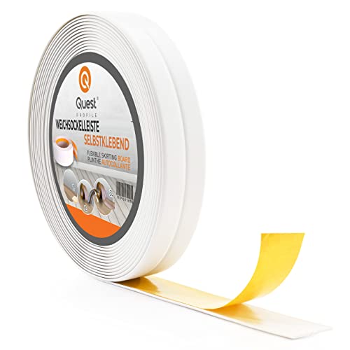 Quest Weichsockelleiste Selbstklebend - 15 mm x 15 mm - PVC Knickleiste, Abschlussleiste für Küche, Badezimmer - Dichtungsband Flexibel, Dicht, Dekorativ - 5 Meter, Weiß von Quest