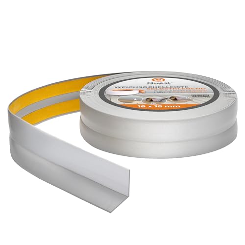 Quest Weichsockelleiste Selbstklebend - 18 mm x 18 mm - Knickleiste, Abschlussleiste für Küche, Badezimmer - Dichtungsband PVC, Flexibel, Wasserdicht, Dekorativ - 15 Meter, Silber Quest Weichsockelleiste Selbstklebend - 18 mm x 18 mm - Knickleiste, Abschlussleiste für Küche, Badezimmer - Dichtungsband PVC, Flexibel, Wasserdicht, Dekorativ - 15 Meter, Silber von Quest