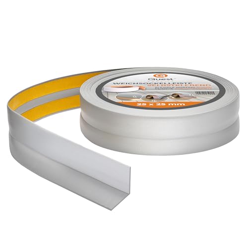 Quest Weichsockelleiste Selbstklebend - 25 mm x 25 mm - Abschlussleiste für Küche, Badezimmer - Sockelleiste, Knickleiste PVC, Flexibel, Wasserdicht, Dekorativ - 10 Meter, Silber Quest Weichsockelleiste Selbstklebend - 25 mm x 25 mm - Abschlussleiste für Küche, Badezimmer - Sockelleiste, Knickleiste PVC, Flexibel, Wasserdicht, Dekorativ - 10 Meter, Silber von Quest