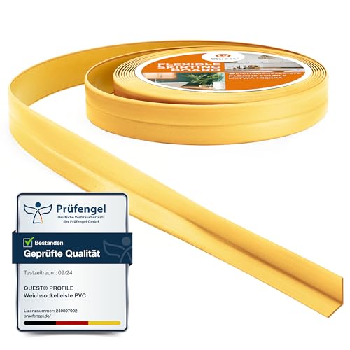 Quest Weichsockelleiste Selbstklebend, Knickleiste, Abschlussleiste für Küche, Badezimmer - Dichtungsband - PVC, Flexibel, Dicht, Dekorativ - 10 mm x 10 mm - 5 Meter, Gold von Quest