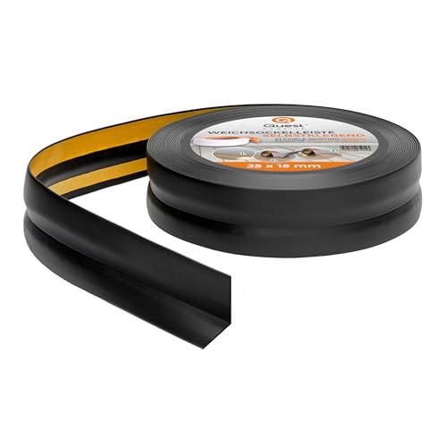Quest Weichsockelleiste Selbstklebend - 25 mm x 15 mm - Knickleiste, Abschlussleiste für Küche, Badezimmer - Dichtungsband PVC, Flexibel, Wasserdicht, Dekorativ - 15 Meter, Schwarz Quest Weichsockelleiste Selbstklebend - 25 mm x 15 mm - Knickleiste, Abschlussleiste für Küche, Badezimmer - Dichtungsband PVC, Flexibel, Wasserdicht, Dekorativ - 15 Meter, Schwarz von Quest