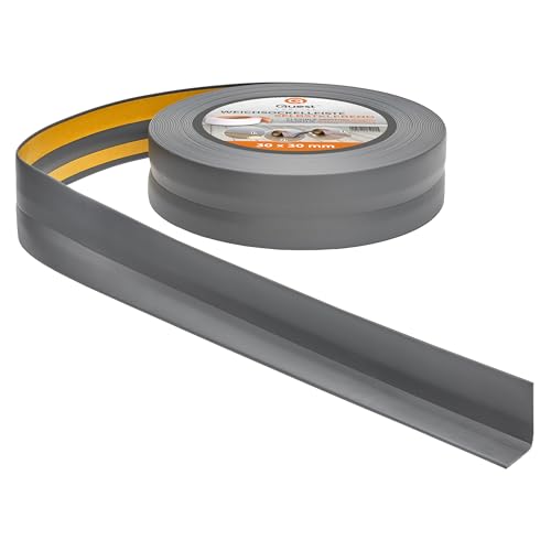 Quest Weichsockelleiste Selbstklebend - 30 mm x 30 mm - Knickleiste, Abschlussleiste für Küche, Badezimmer -Dichtungsband - PVC, Flexibel, Wasserdicht, Dekorativ - 20 Meter, Dunkelgrau von Quest