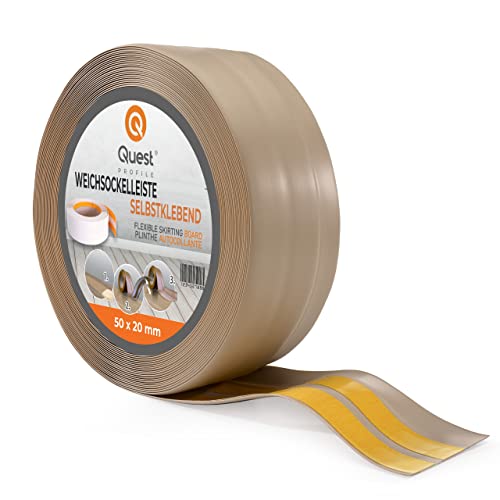 Weichsockelleiste Selbstklebend | 50 mm x 20 mm | Knickleiste Abschlussleiste für Küche Badezimmer Dichtungsband PVC Flexibel Wasserdicht Dekorativ | 15 Meter | Beige von Quest