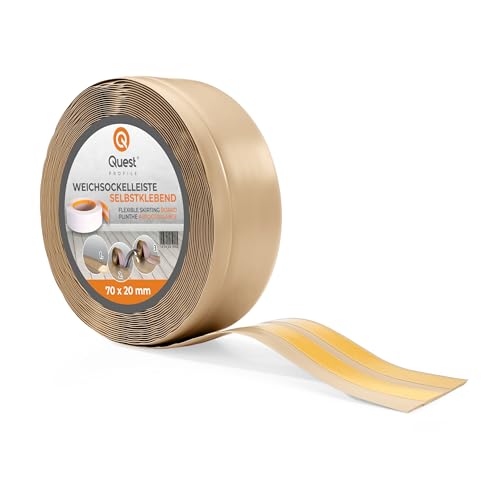 Quest Weichsockelleiste Selbstklebend, Abschlussleiste Breit - 70 mm x 20 mm - Sockelleiste PVC, Flexible Knickleiste für Wand, Boden - Dekorativ, UV-Beständig - 5 Meter, Sandfarbe Quest Weichsockelleiste Selbstklebend, Abschlussleiste Breit - 70 mm x 20 mm - Sockelleiste PVC, Flexible Knickleiste für Wand, Boden - Dekorativ, UV-Beständig - 5 Meter, Sandfarbe von Quest