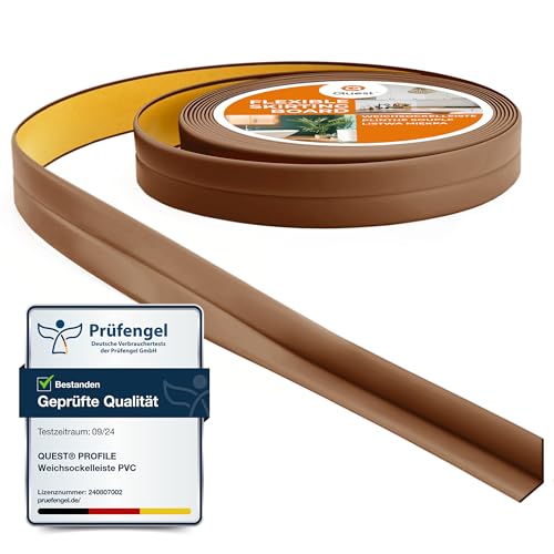 Quest Weichsockelleiste Selbstklebend, Knickleiste, Abschlussleiste für Küche, Badezimmer - Dichtungsband - PVC, Flexibel, Dicht, Dekorativ - 10 mm x 10 mm - 5 Meter, Braun von Quest
